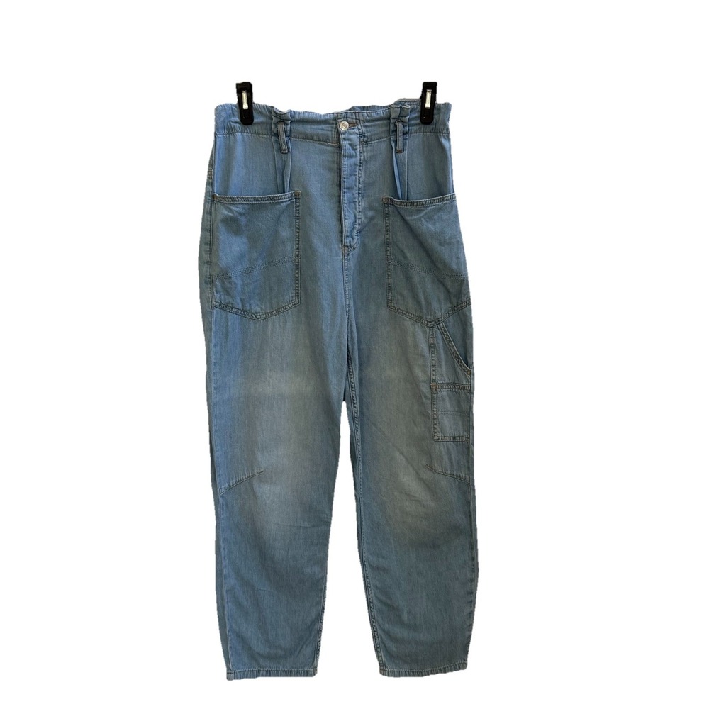 We the Free Jeans Womens 31 Blue Paperbag Waist Denim Button Fly Utility High